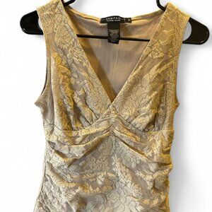 Rampage Beige Lace Ruched Sleeveless Top – Size M